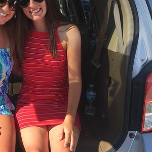 Garage bodycon red and blue striped tank dress